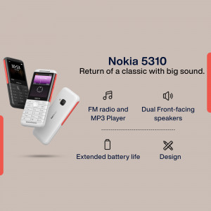 Nokia 5310 mobile phone advertisement with features highlighted