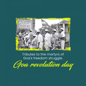 Vintage photo of Portuguese Territory sign and people with text commemorating Goa's freedom struggle.