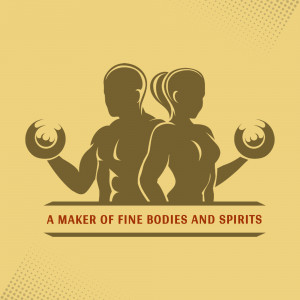 Silhouette of a muscular man and woman facing away from each other, with text 'A Maker of Fine Bodies and Spirits'