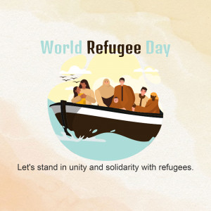 Illustration depicting refugees in a boat with the text 'World Refugee Day'