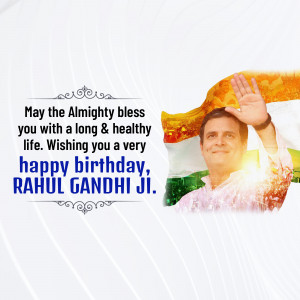 Image of Rahul Gandhi with Indian flag and birthday wishes.