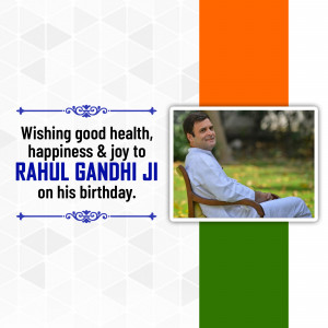 Image of Rahul Gandhi with a birthday wish and Indian flag colors.