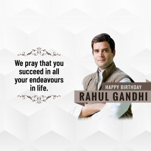Rahul Gandhi birthday greeting with a portrait and a message.