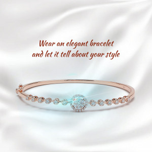 Close-up of a rose gold bracelet with a sparkling blue gemstone.