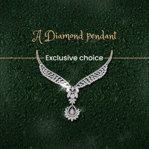 Close-up of a sparkling diamond pendant necklace on a dark green textured background.