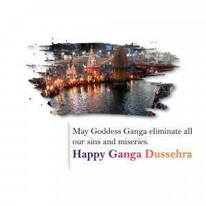 Ganga Dussehra greeting with a river scene and text