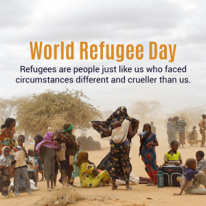 Group of refugees in a camp on World Refugee Day