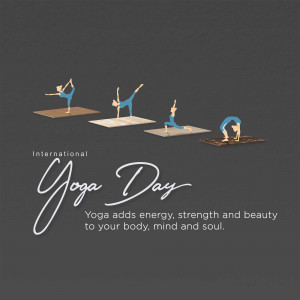 Illustration of people practicing yoga poses on mats with text 'International Yoga Day'