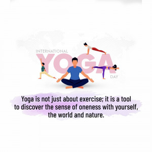 Illustration depicting people in various yoga poses with the text 'International Yoga Day'