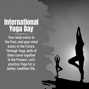 Silhouette of people practicing yoga at sunset for International Yoga Day