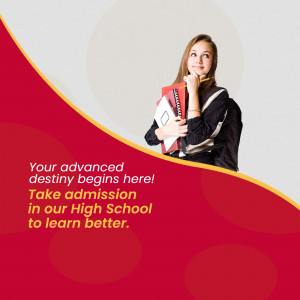 Young woman with books, promoting high school admission