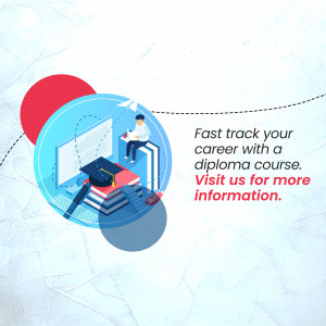 Illustration of a person on books with a graduation cap, promoting diploma courses.