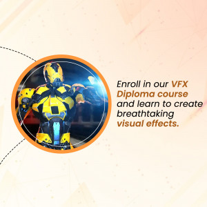 Image of a futuristic robot character promoting a VFX diploma course.