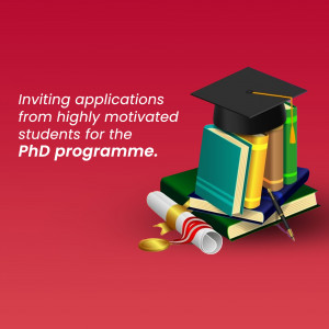 Stack of books with graduation cap and scroll, announcing PhD programme applications