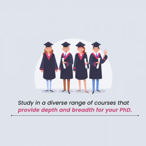 Illustration of diverse group of PhD graduates in caps and gowns
