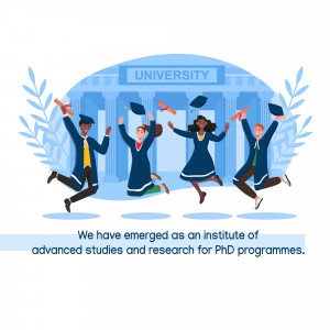 Illustration of diverse graduates celebrating their achievement in front of a university building.
