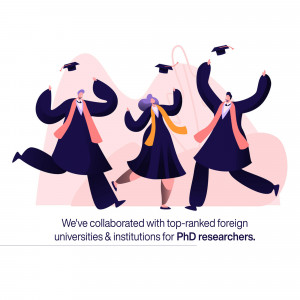 Illustration of graduating students celebrating with caps in the air.