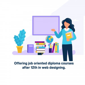 Illustration of a female teacher presenting in a classroom with books and a globe.