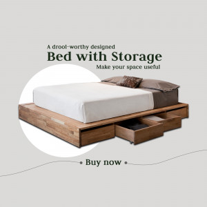 Wooden bed frame with built-in storage drawers