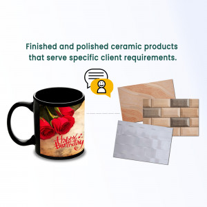 Ceramic mug with rose design and examples of ceramic tiles