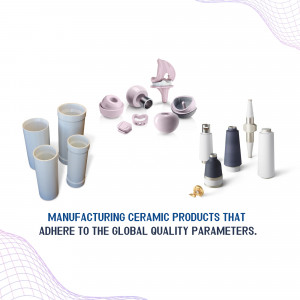 Various ceramic components and parts displayed on a white background