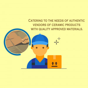 Illustration of a worker with ceramic tiles and a delivery box, representing support for ceramic product vendors.