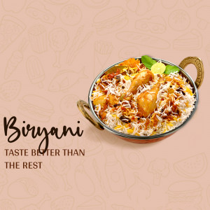 A close-up of a flavorful Biryani dish served in a traditional copper pot with lemon and herbs.