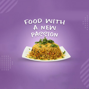 A close-up of a plate of Bhel Puri, a popular Indian street food, with a purple background.