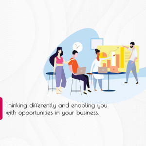 Illustration of a diverse team collaborating in a modern office environment.