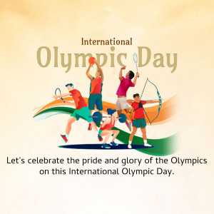 Illustration of athletes participating in various Olympic sports with the text 'International Olympic Day'