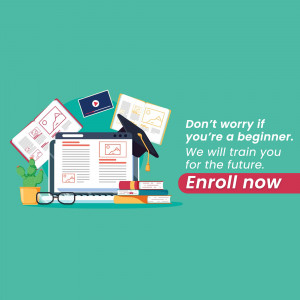 Laptop with books, graduation cap, and learning materials, promoting online education.