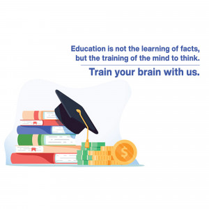 Illustration of a graduation cap on a stack of books with money, representing education and investment in learning.