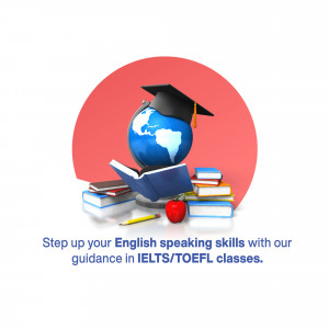Globe with graduation cap and books, representing IELTS/TOEFL preparation