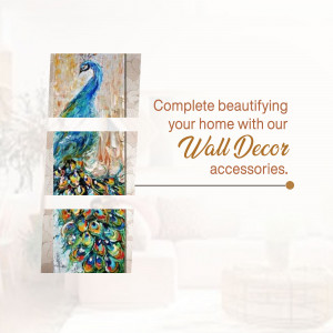 Set of three paintings featuring a peacock, promoting wall decor accessories.