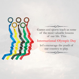 Olympic rings and text celebrating International Olympic Day