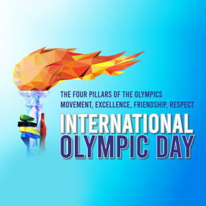Polygonal Olympic torch with text celebrating International Olympic Day