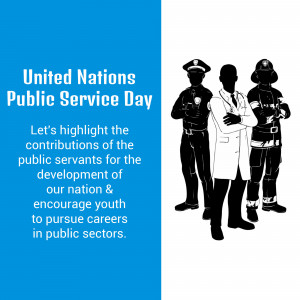 Illustration of public servants including police officer, doctor, and firefighter for United Nations Public Service Day