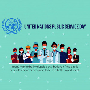 Illustration of diverse public servants with the United Nations logo