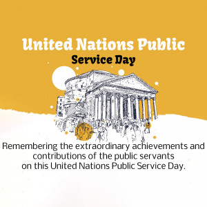 United Nations Public Service Day graphic with building illustration