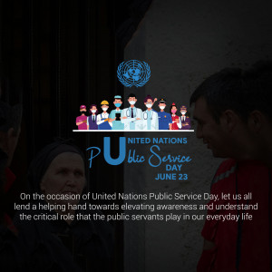 United Nations Public Service Day graphic with diverse public servants and a message of appreciation.