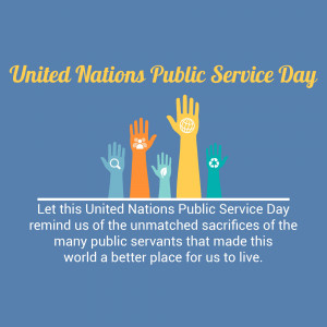 Image commemorating United Nations Public Service Day with raised hands and a message of gratitude.
