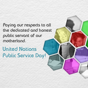 Hexagon graphic with portraits and text honoring public servants.