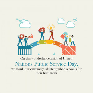 Illustration depicting teamwork and building a bridge with puzzle pieces, celebrating United Nations Public Service Day.