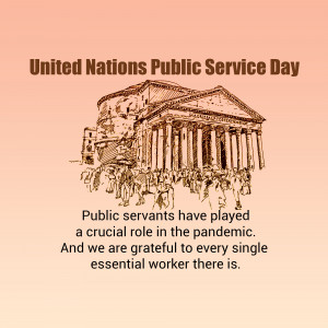 Image commemorating United Nations Public Service Day with a building illustration and text acknowledging public servants.