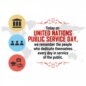 United Nations Public Service Day graphic with icons and world map