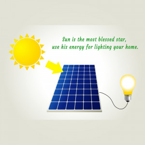 Illustration of the sun powering a solar panel and lightbulb