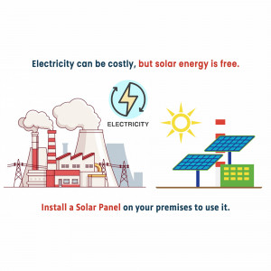 Illustration comparing the cost of electricity from power plants versus solar energy.