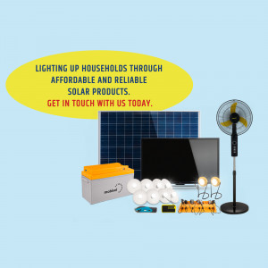 Solar panel, fan, lights, and TV powered by solar energy