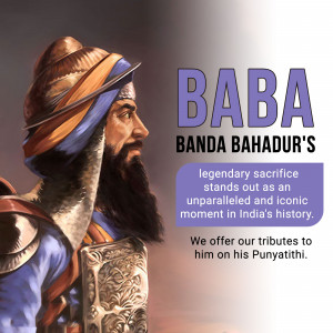 Portrait of Baba Banda Bahadur with text commemorating his sacrifice