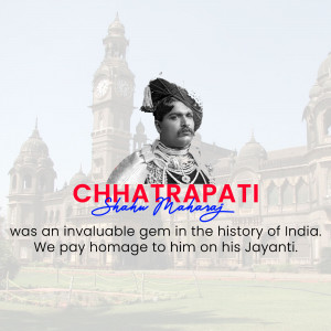 Portrait of Chhatrapati Shahu Maharaj with a historical building in the background